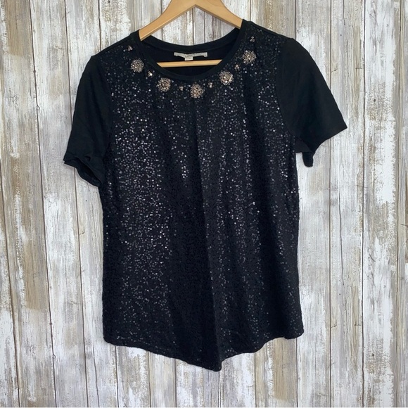 Loft Jeweled Neck Sequin Tee - Picture 2 of 5